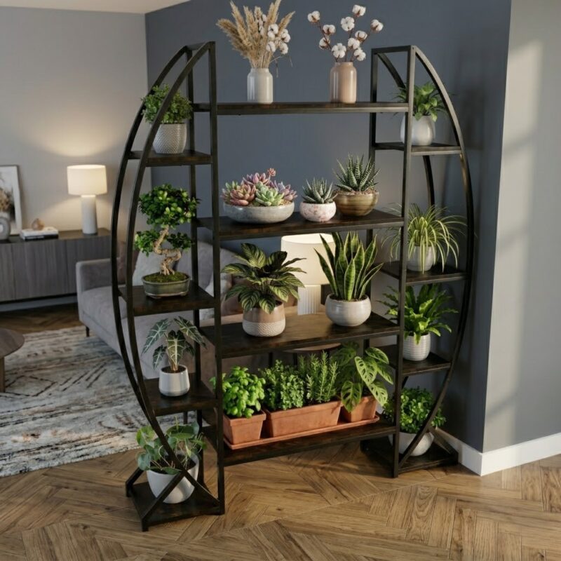 Étagère Bibliothèque & Support de Plantes Style Industriel