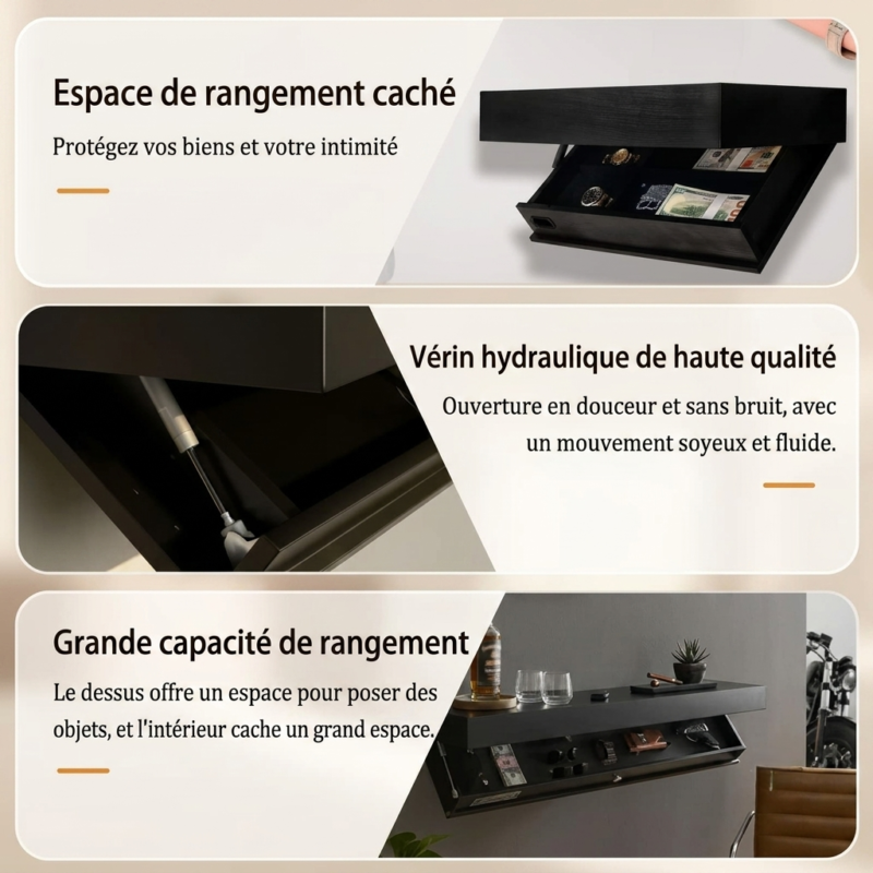 Étagère Murale Flottante en Bois avec Compartiment Secret