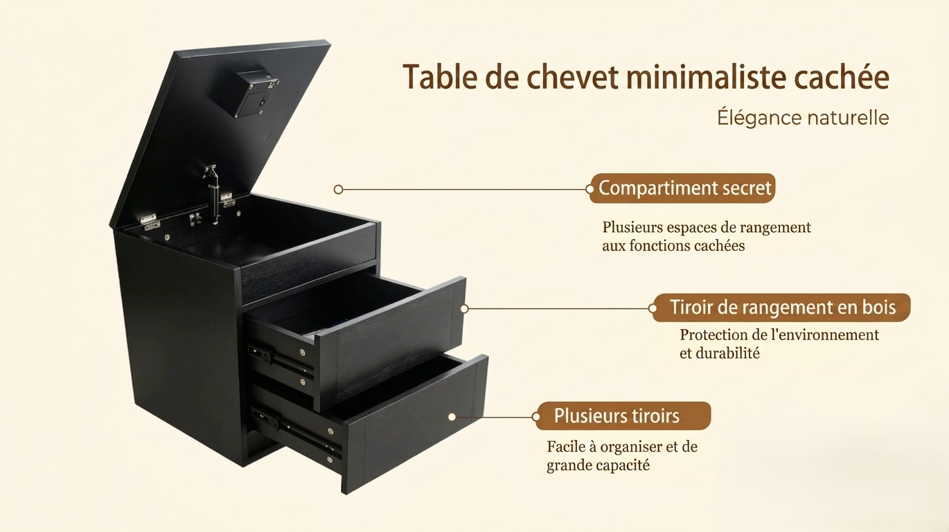 Table de Chevet Connectée et Coffre-Fort Invisible en Bois – Image 3