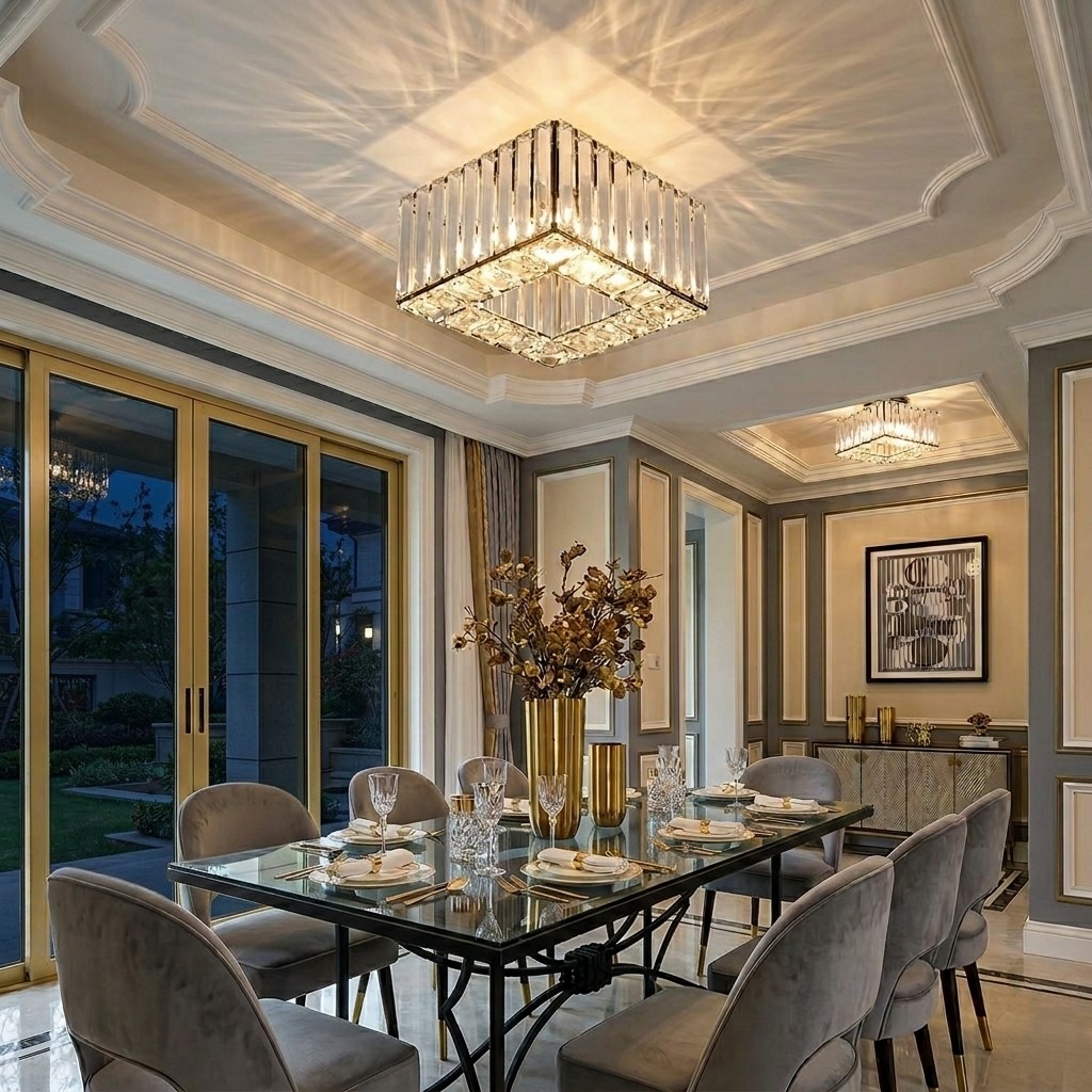 Plafonnier Design Couloir et Entrée Effet Cristal & Or – Image 4