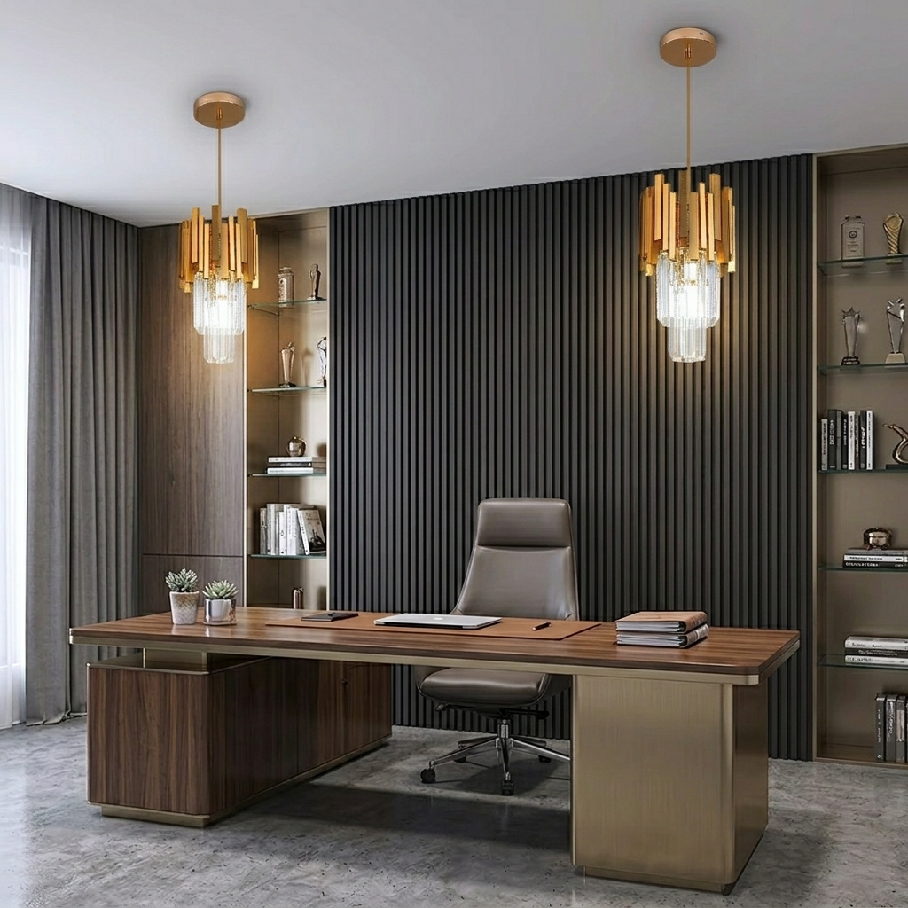 Lustre Suspendu Art Déco en Cristal et Métal Doré – Image 4