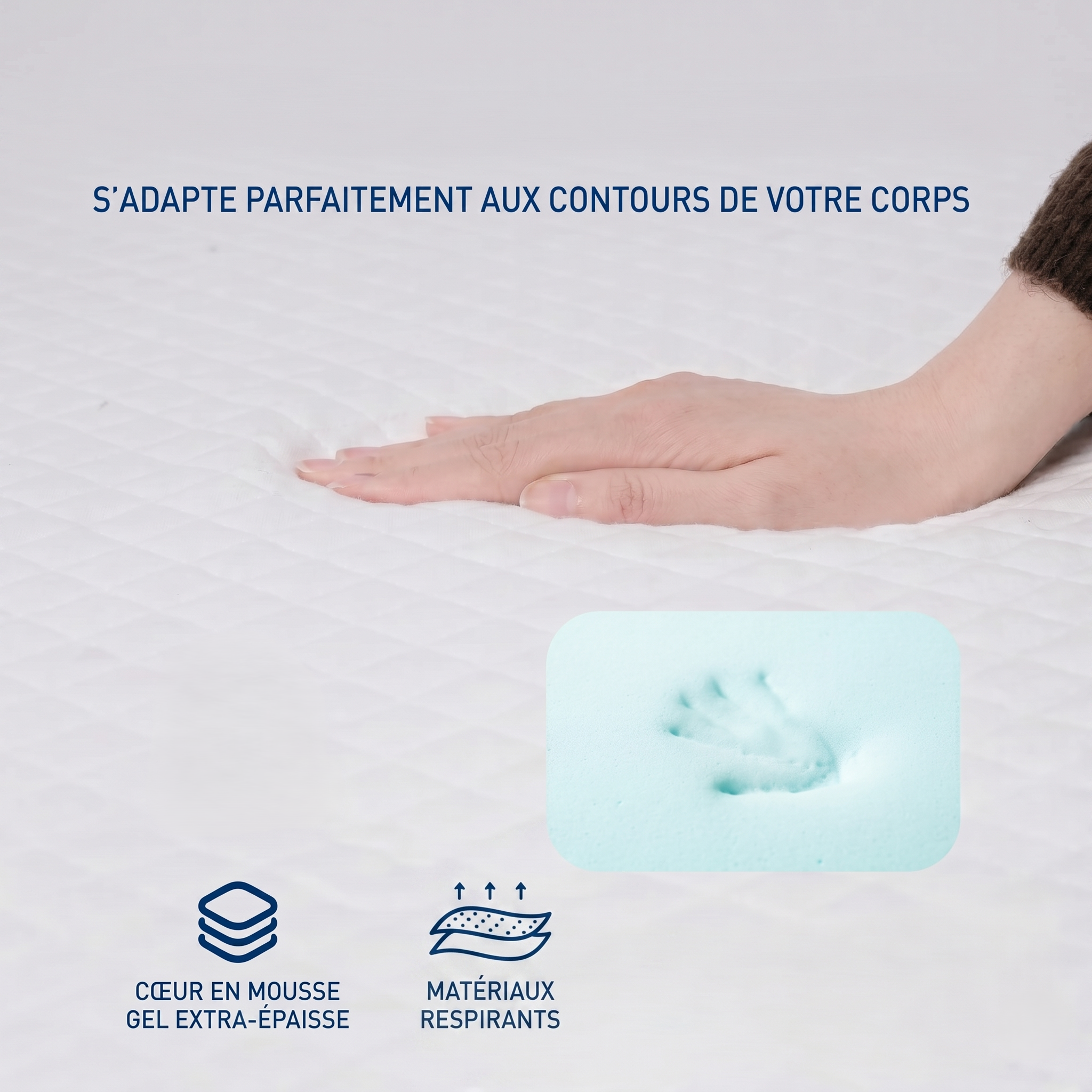 Surmatelas Mémoire de Forme Gel Rafraîchissant Haute Densité 7 cm – Image 3