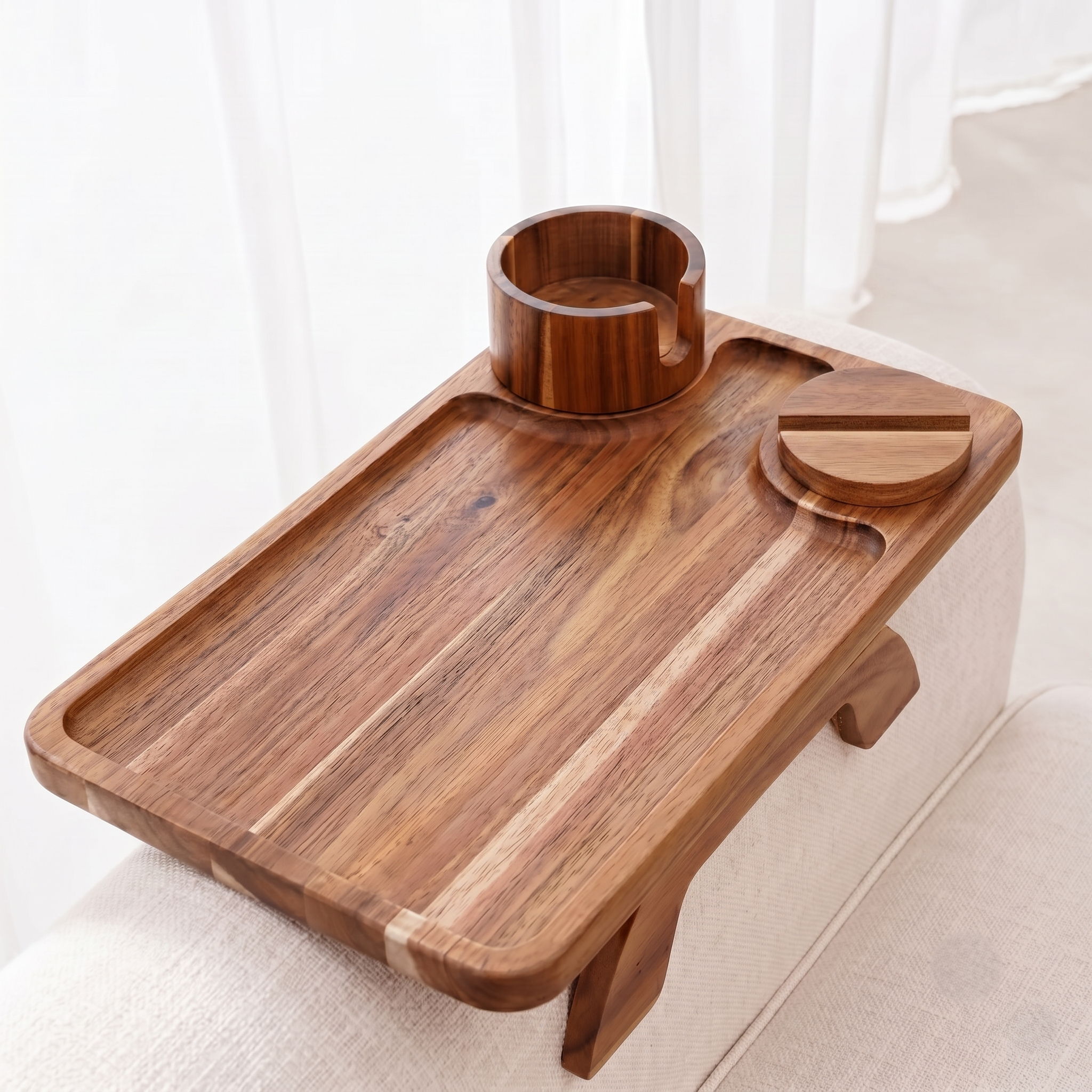 Tablette d'Accoudoir de Canapé 3-en-1 avec Porte-Gobelet 360°
