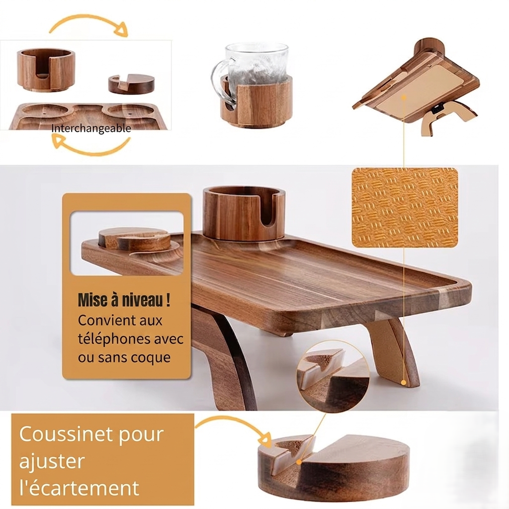 Tablette d'Accoudoir de Canapé 3-en-1 avec Porte-Gobelet 360° – Image 2