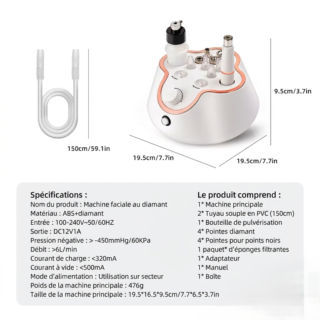 Appareil de Microdermoabrasion Professionnel au Diamant 3-en-1 Teint Éclatant & Peau Neuve – Image 4