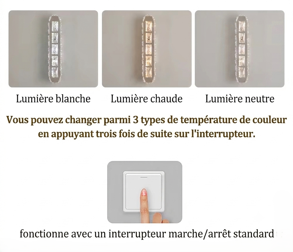 Applique Murale LED Effet Cristal et Chrome