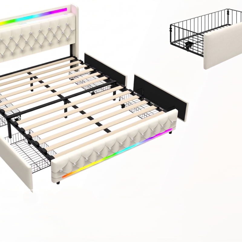 Lit Intelligent Lin avec Tiroirs, LED & Bluetooth