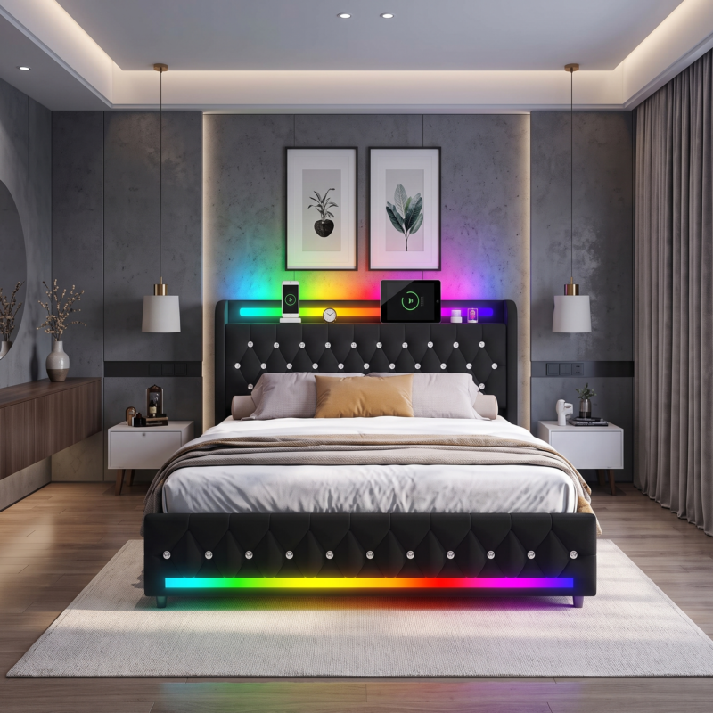 Lit Intelligent effet Lin avec Tiroirs, LED & Bluetooth