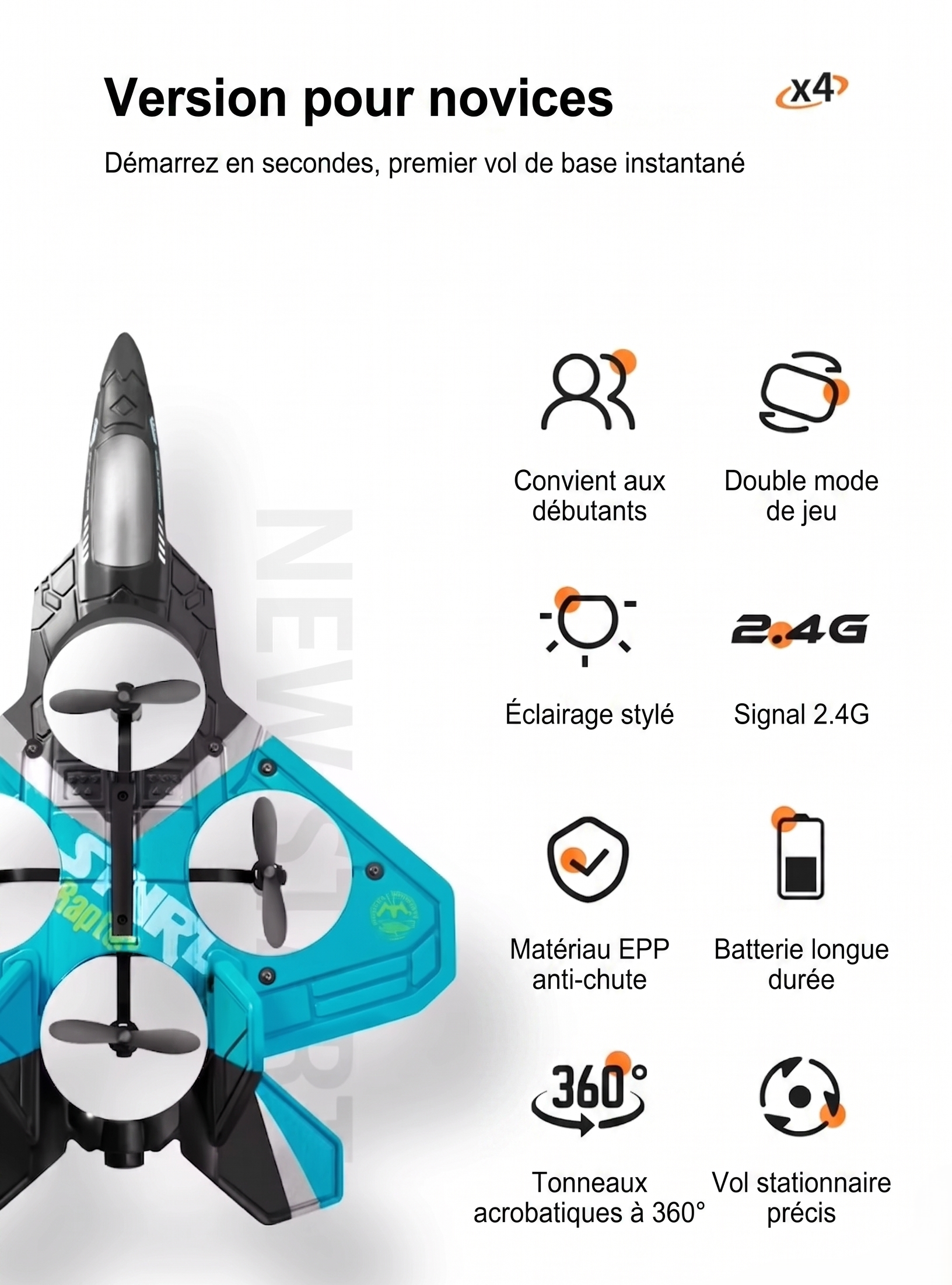 WGNRC V17 Avion de Chasse RC Facile à Piloter Drone en Mousse Incassable, Cascade 360° et Contrôle par Gravité - Super Cadeau Jouet Volant pour Garçons et Filles – Image 3