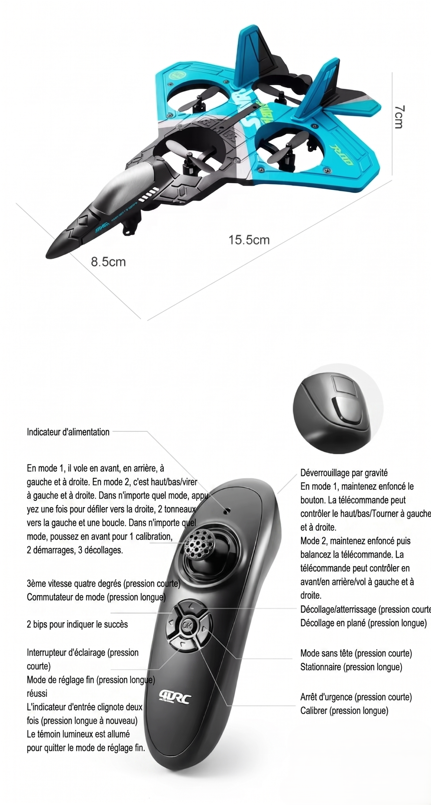 WGNRC V17 Avion de Chasse RC Facile à Piloter Drone en Mousse Incassable, Cascade 360° et Contrôle par Gravité - Super Cadeau Jouet Volant pour Garçons et Filles – Image 4