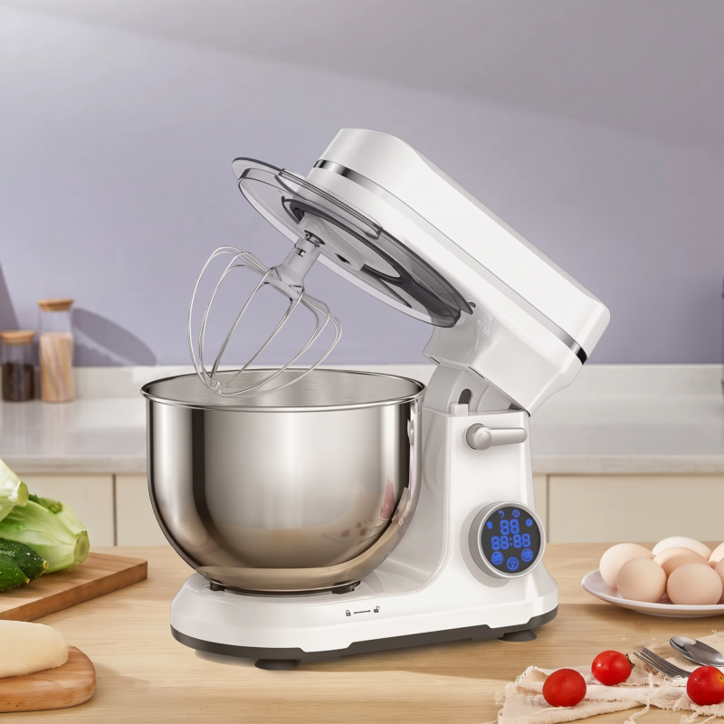 BioloMix Robot Pâtissier Électrique 1200W Moteur DC Silencieux, 11 Vitesses, Écran OLED avec Crochet et Fouet