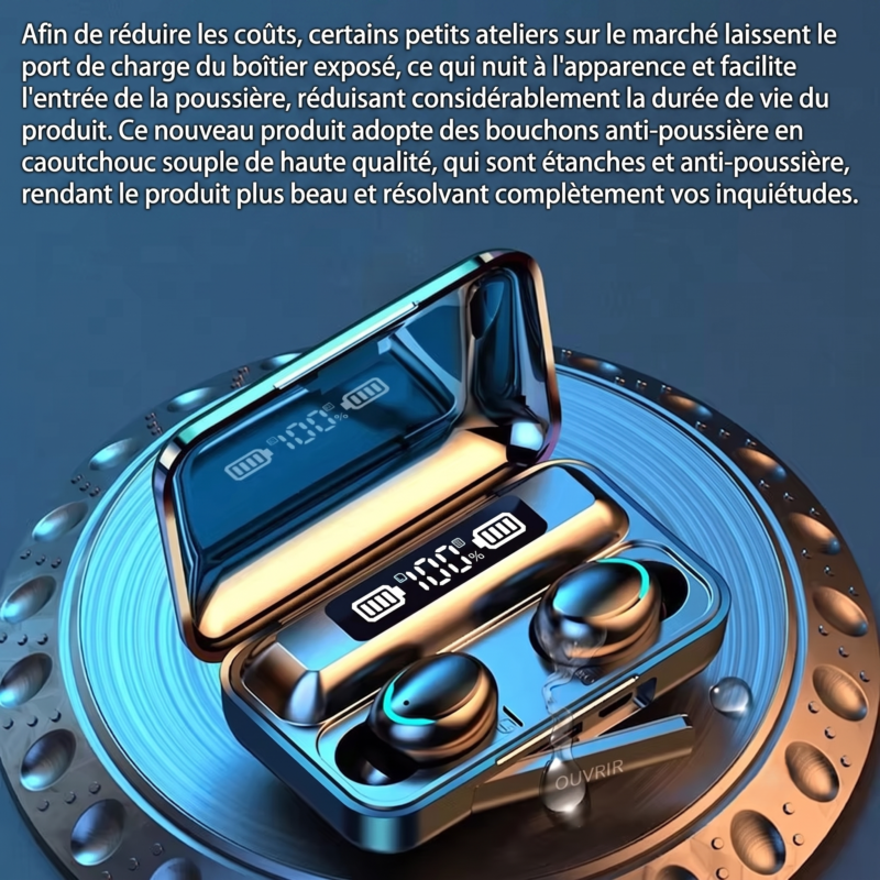 Écouteurs Sans Fil F9 TWS Bluetooth Oreillettes Étanches avec Affichage Numérique LED et Réduction du Bruit