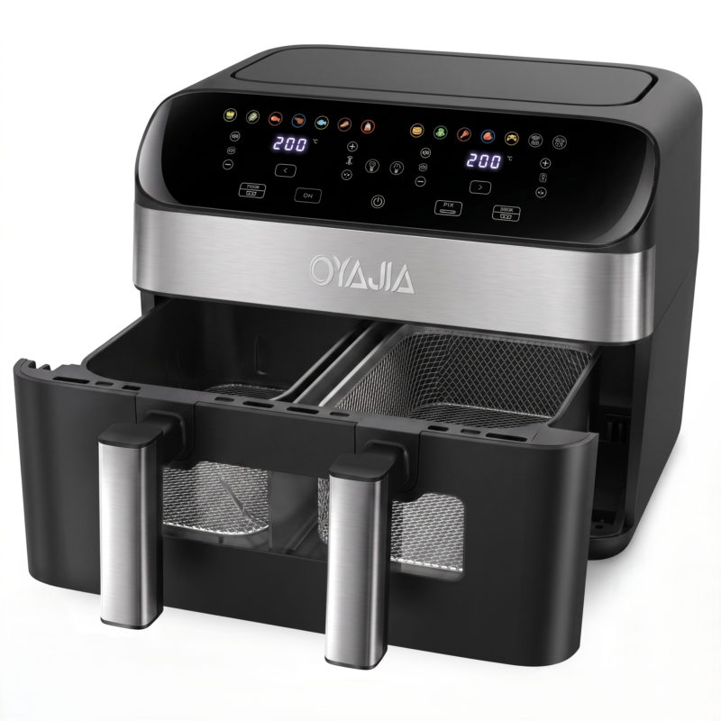 Friteuse Sans Huile (Air Fryer) 10L 2600W Avec Séparateur Amovible, Hublot de Vision, Écran Tactile LED et 12 Programmes