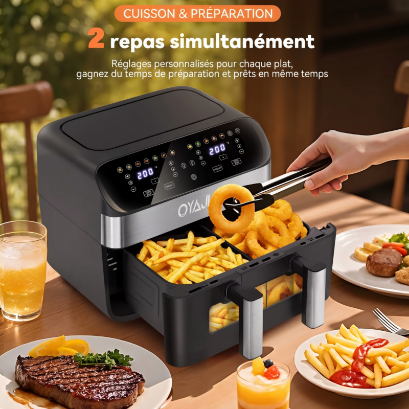 Friteuse Sans Huile (Air Fryer) 10L 2600W Avec Séparateur Amovible, Hublot de Vision, Écran Tactile LED et 12 Programmes..