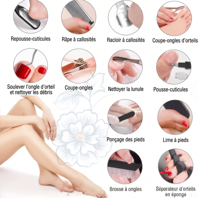 Kit de Pédicure Professionnel en Acier Inoxydable Set Éliminateur de Callosités & Peaux Mortes