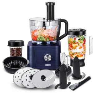 Robot de Cuisine Multifonction 1100W, 3 Vitesses avec Blender et Hachoir XXL