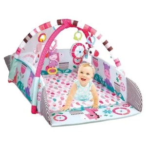Tapis de Jeu Éveil Bébé Multifonction Tapis de Motricité avec Arche, Barrière et Jouets
