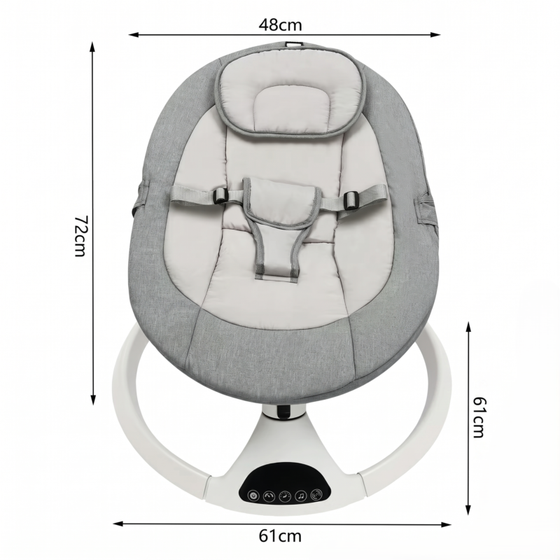 Transat électrique intelligent pour bébé avec Bluetooth et berceuses, fonction de détection automatique, balancement à 5 niveaux et harnais à 3 points (pour nouveau-nés de 0 à 12 mois)..