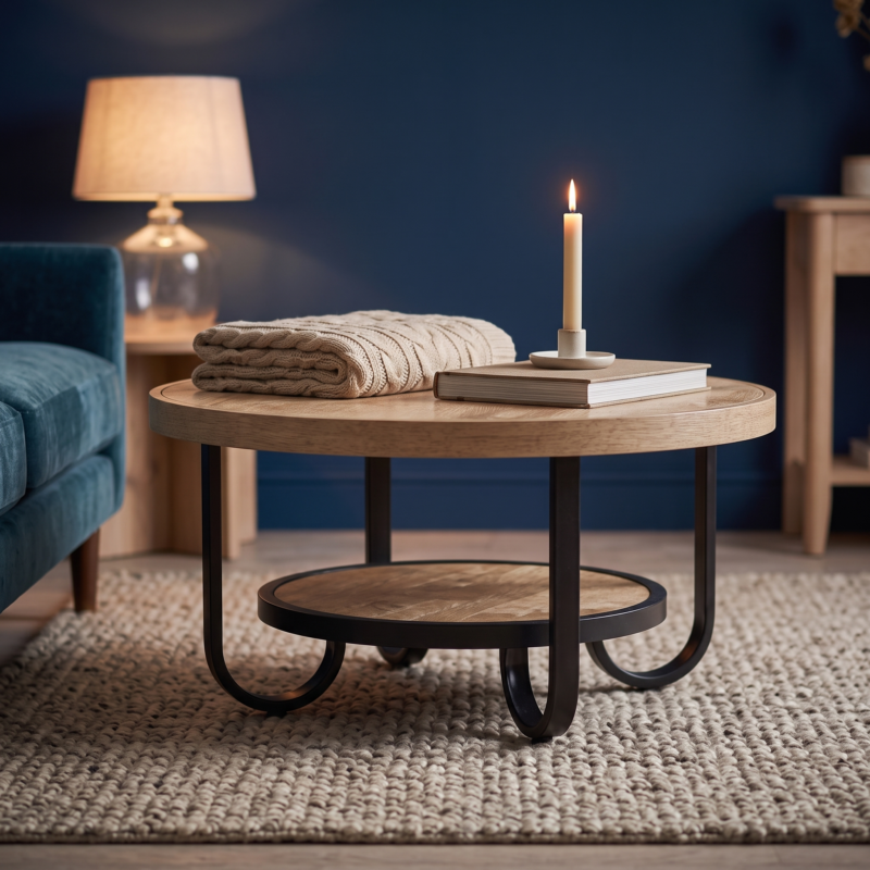 Table Basse Ronde 80 cm - Double Plateau & Métal