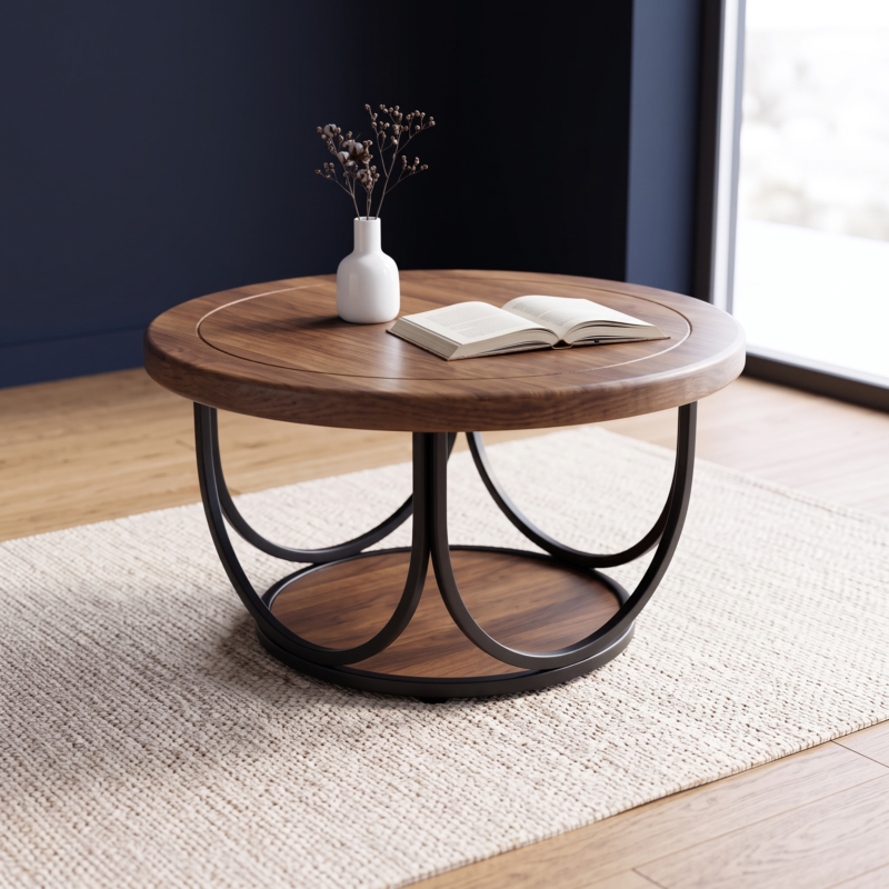 Table Basse Ronde 80 cm - Double Plateau & Métal