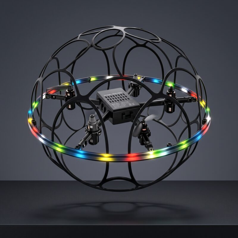 Drone Sphérique Balle Volante Lumineuse à Cage Protection 360°